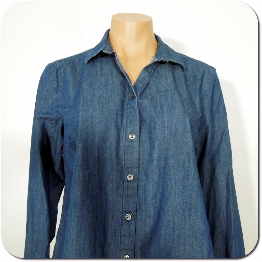 ANN TAYLOR Denim Shirt S SMALL Womens Blue Long Sleeves